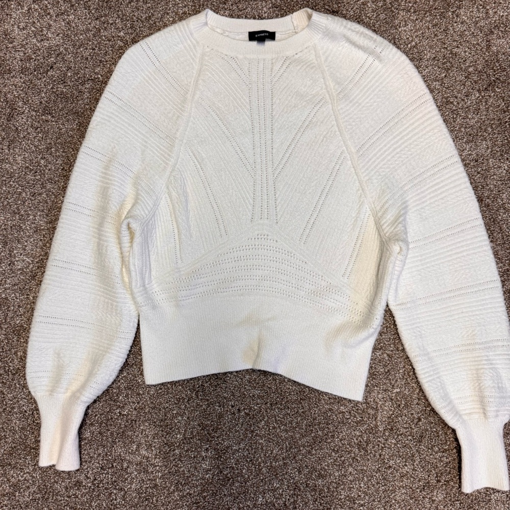 Express Cream Pointelle Crewneck Sweater